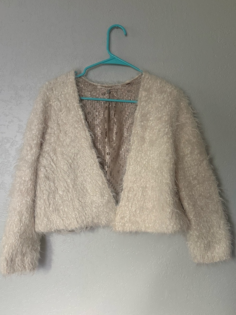 Anthroplogie fuzzy cropped cardigan style cover / sweater